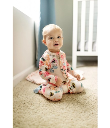 Stone and Rose Mountain Peony Zippered Ruffled Footie One Piece