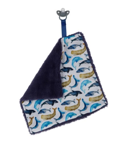 Doodalou Blue Dolphins Whales - Printed Minky Faux Fur Baby Blanket