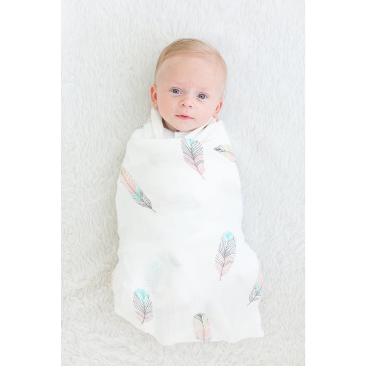 Bamboo and Organic Cotton Muslin Feather Swaddle Blanket - Image 8