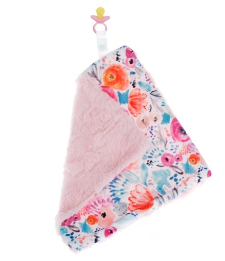 Pastel Flowers - Printed Minky and Faux Fur Pacifier Blanket