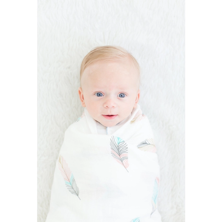 Bamboo and Organic Cotton Muslin Feather Swaddle Blanket - Image 7