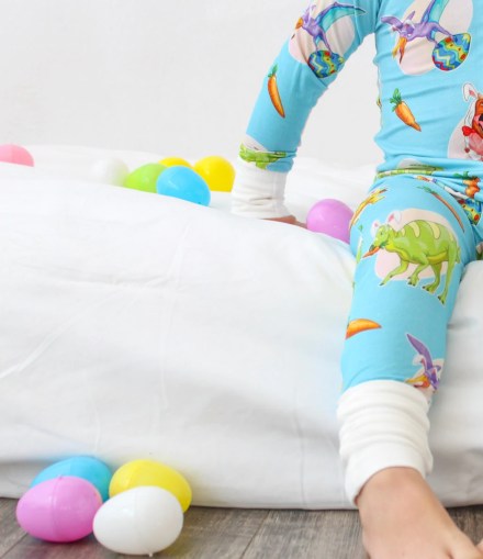 Easter Dinos on Blue Bamboo Two Piece Pajamas