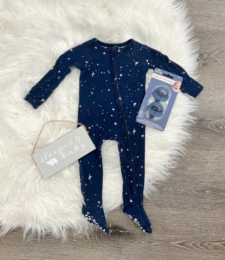 Logan Galaxy Bamboo Footie by  Laree + Co