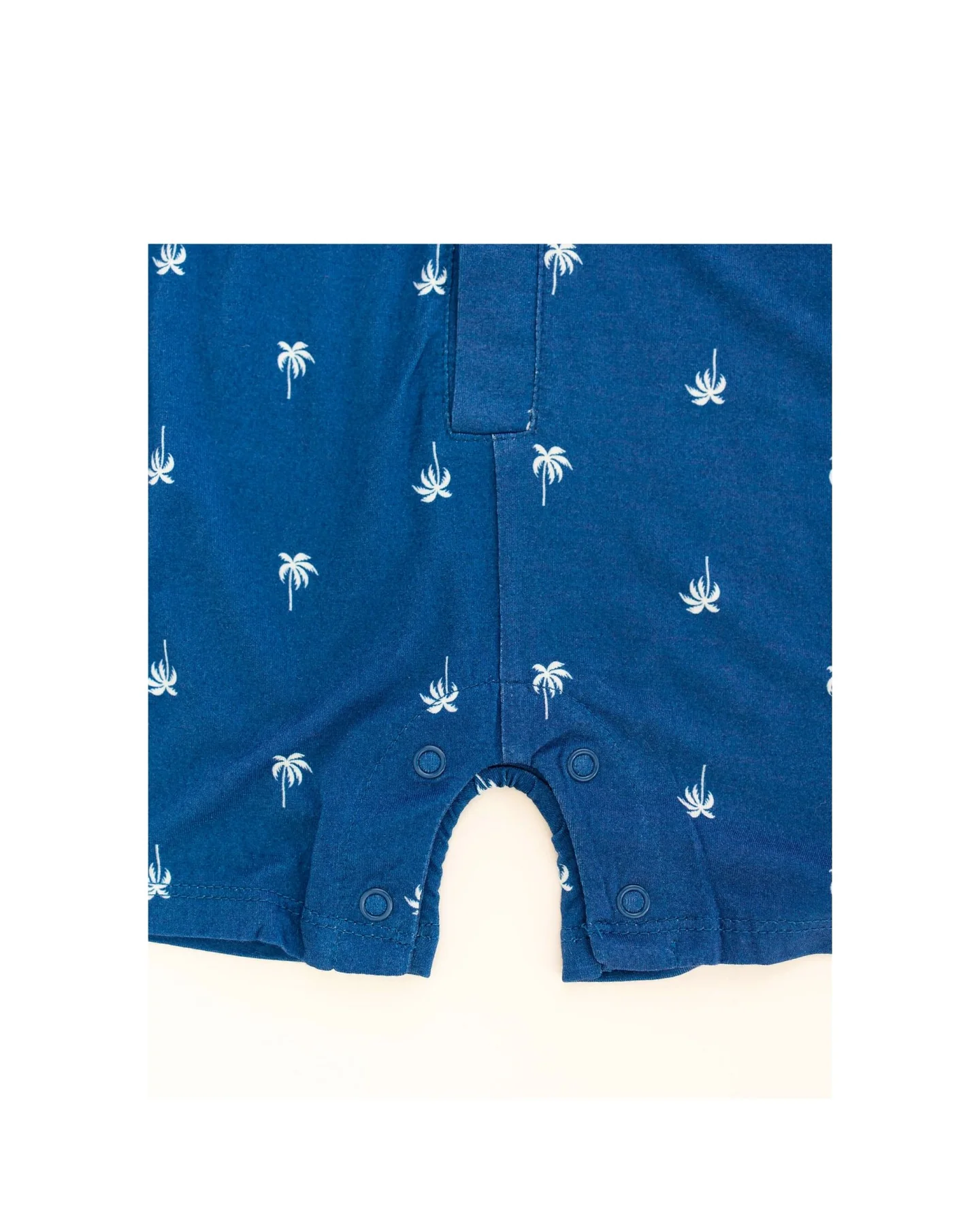Classic Blue Palm Tree Short Sleeve Collared Henley Romper - Image 2